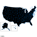 US States Map Template, Black