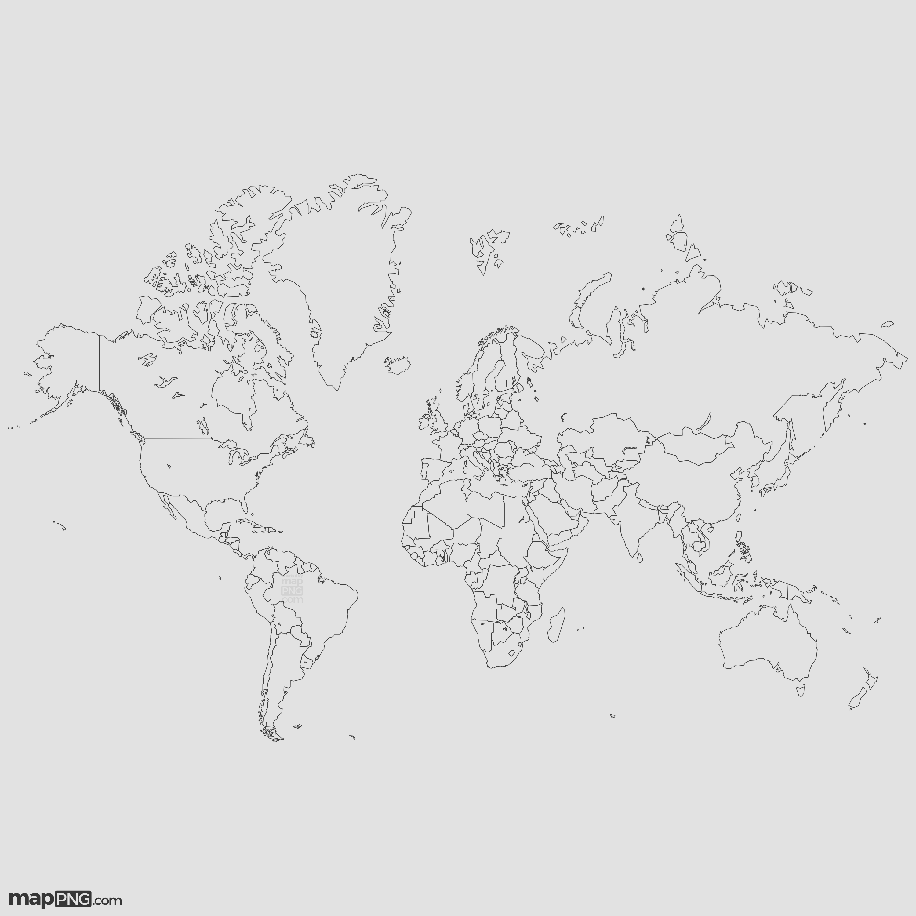 High-Detail, Outlines World Map with Country Borders