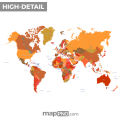 World map, country names, transparent