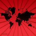Red starburst world map