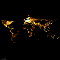 World Map, Night Lights, Black